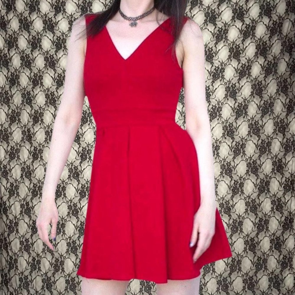 little red sleeveless fit n flare party dress haute monde juniors medium